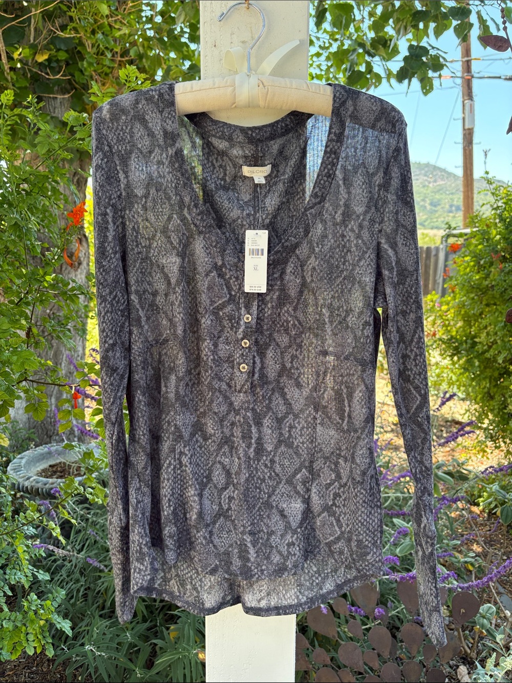 Pilcro Gray Snake-Print Long-Sleeve Henley
